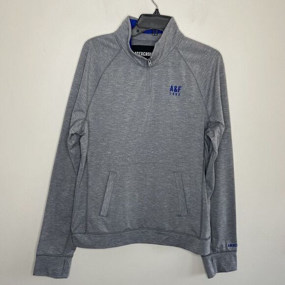 ABERCROMBIE & FITCH Mens Heather Gray 1/4-Zip Performance Sweatshirt Sz M - Picture 1 of 12